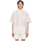 Schnaydermans White and Orange Silk Striped Short Sleeve Shirt