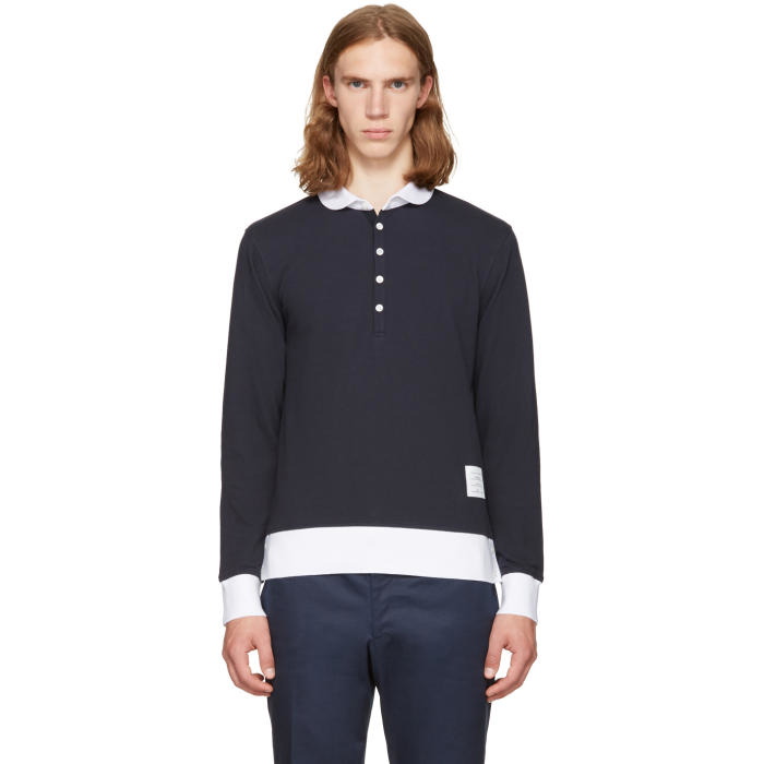 Photo: Thom Browne Navy Long Sleeve Collection Polo