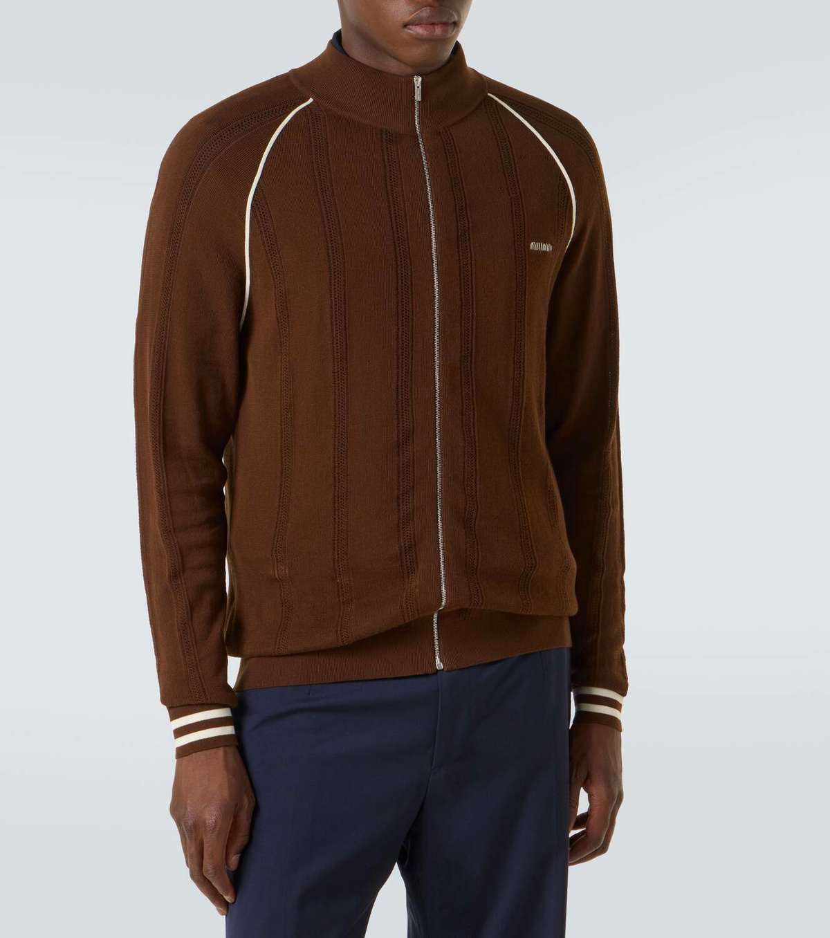 Miu Miu Logo cotton-blend zip-up cardigan Miu Miu
