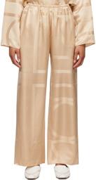 Totême Beige Silk Monogram PJ Lounge Pants