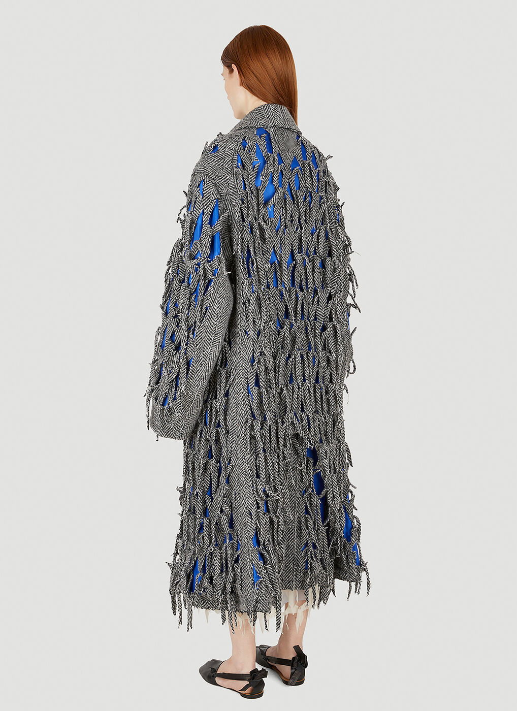 Shredded Herringbone Coat in Grey Maison Margiela