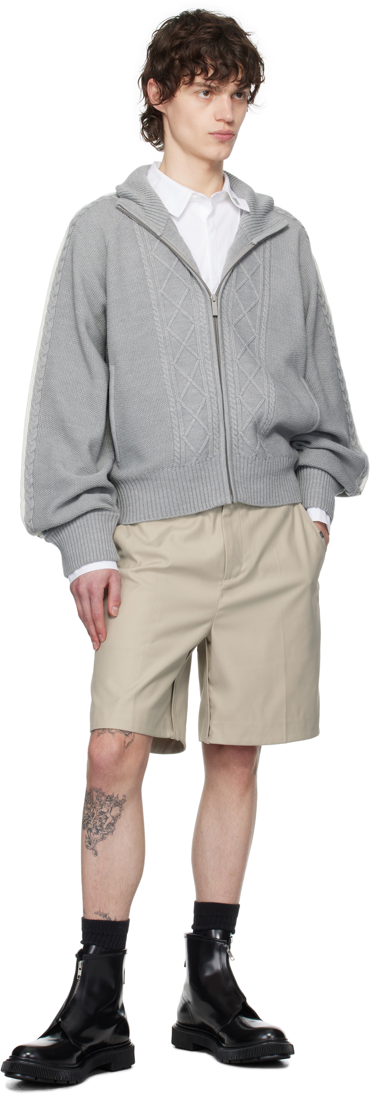 C2H4 Gray Fair Isle Knit Zip Jacket
