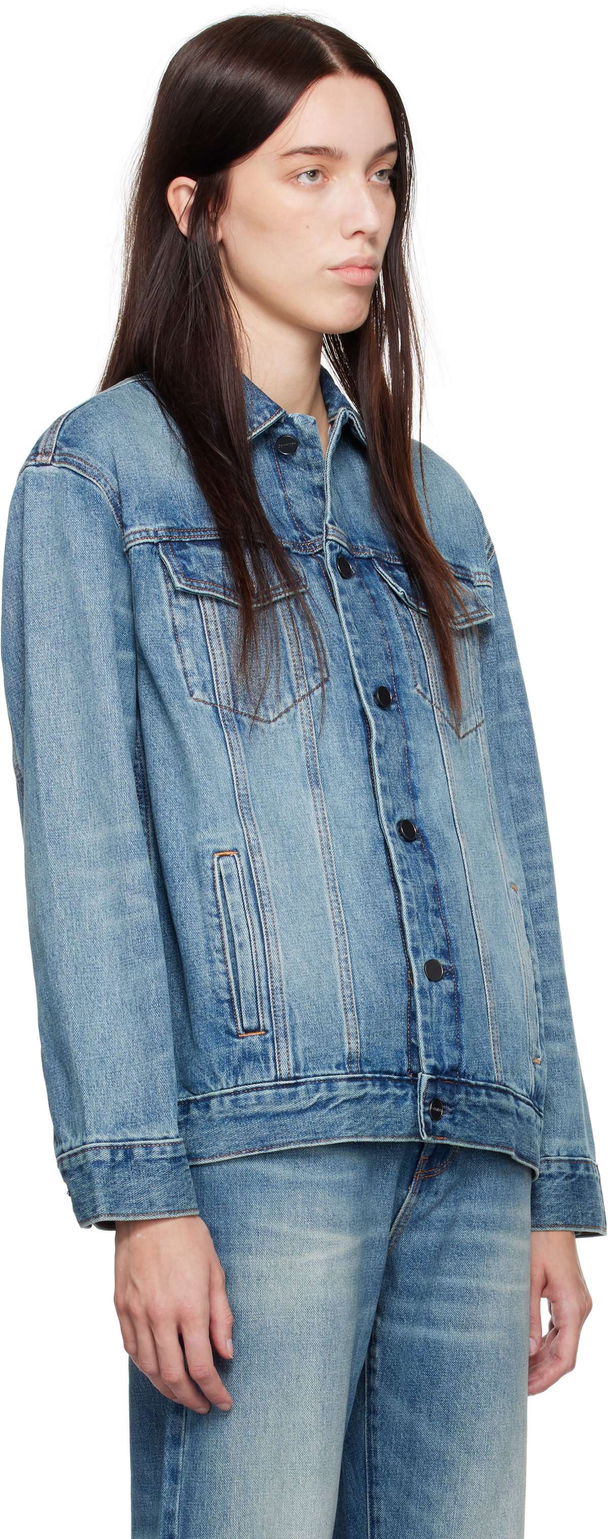 Calvin Klein Blue Halo Selvedge Elongated Trucker Denim Jacket