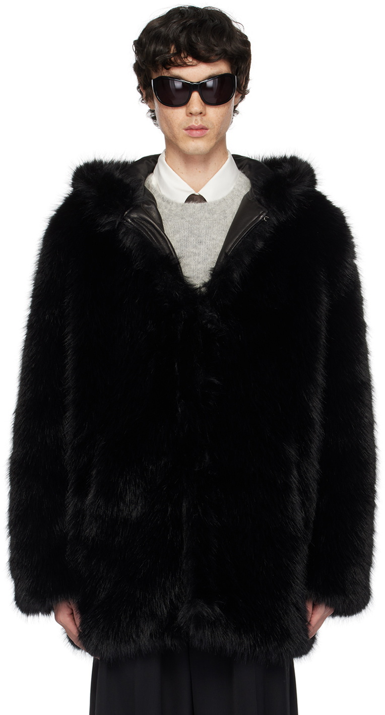 ernest w baker fur コート Ernest W. Baker Black Faux-Fur Hooded Jacket Ernest W. Baker