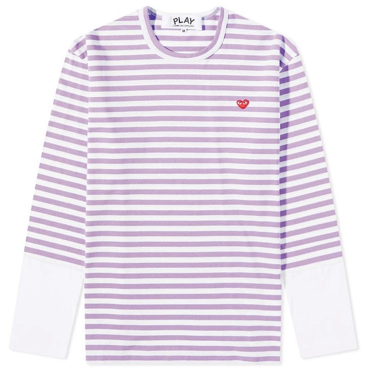 Photo: Comme des Garçons Play Men's Long Sleeve Stripe Contrast Sleeve Te in Purple/White
