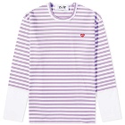 Comme des Garçons Play Men's Long Sleeve Stripe Contrast Sleeve Te in Purple/White