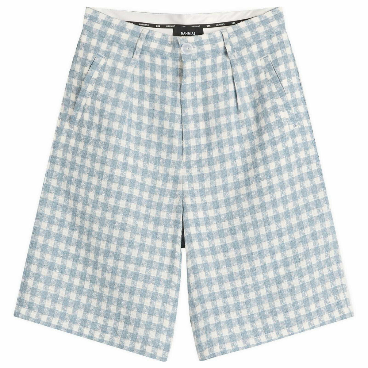 Nahmias Men's Plaid Pleated Shorts in Steel Blue Plaid