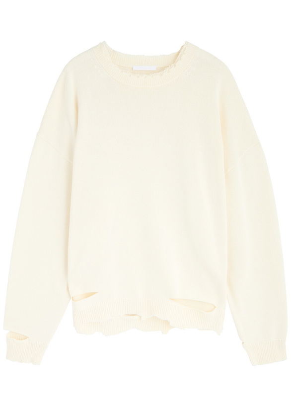 Photo: Helmut Lang Distressed Cotton-blend Jumper Ivory