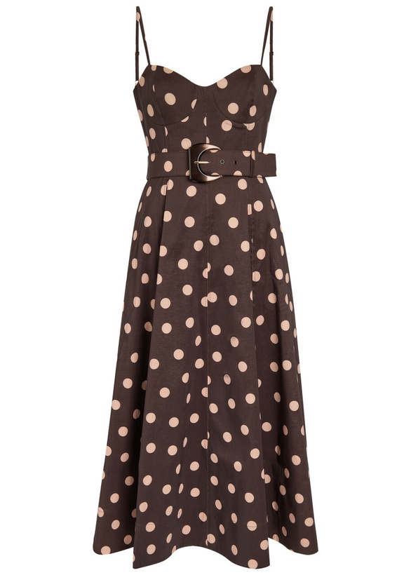 Photo: Rebecca Vallance Vivianne Polka-dot Slubbed-poplin Midi Dress Brown