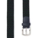 Anderson's - 3.5cm Navy Leather-Trimmed Woven Elastic Belt - Blue