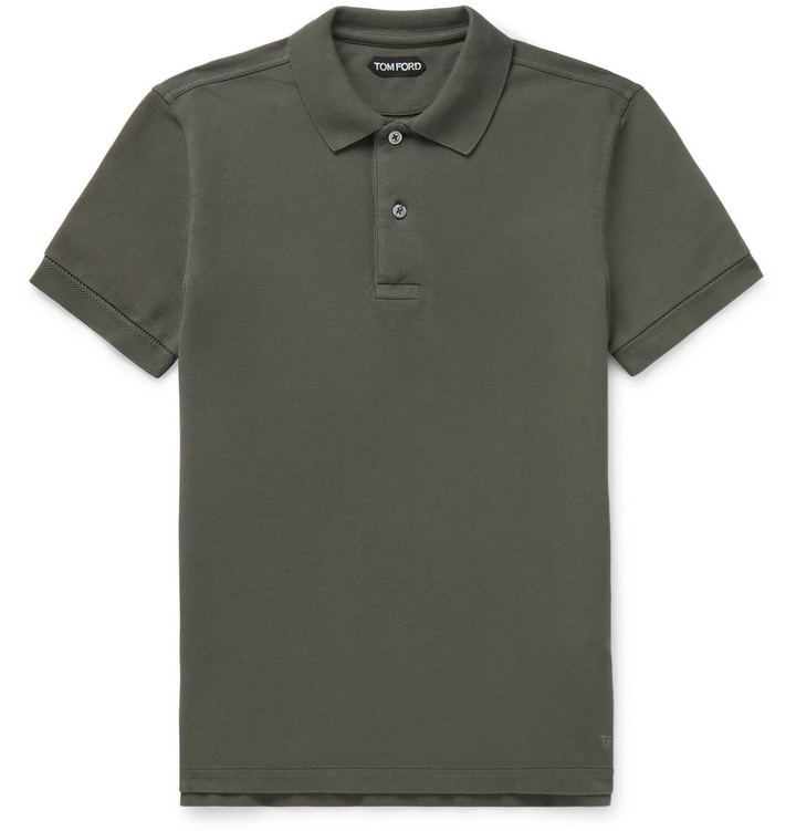 Photo: TOM FORD - Slim-Fit Cotton-Piqué Polo Shirt - Green