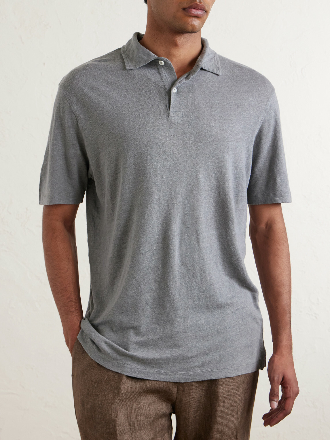 Hartford - Knitted Linen Polo Shirt - Gray
