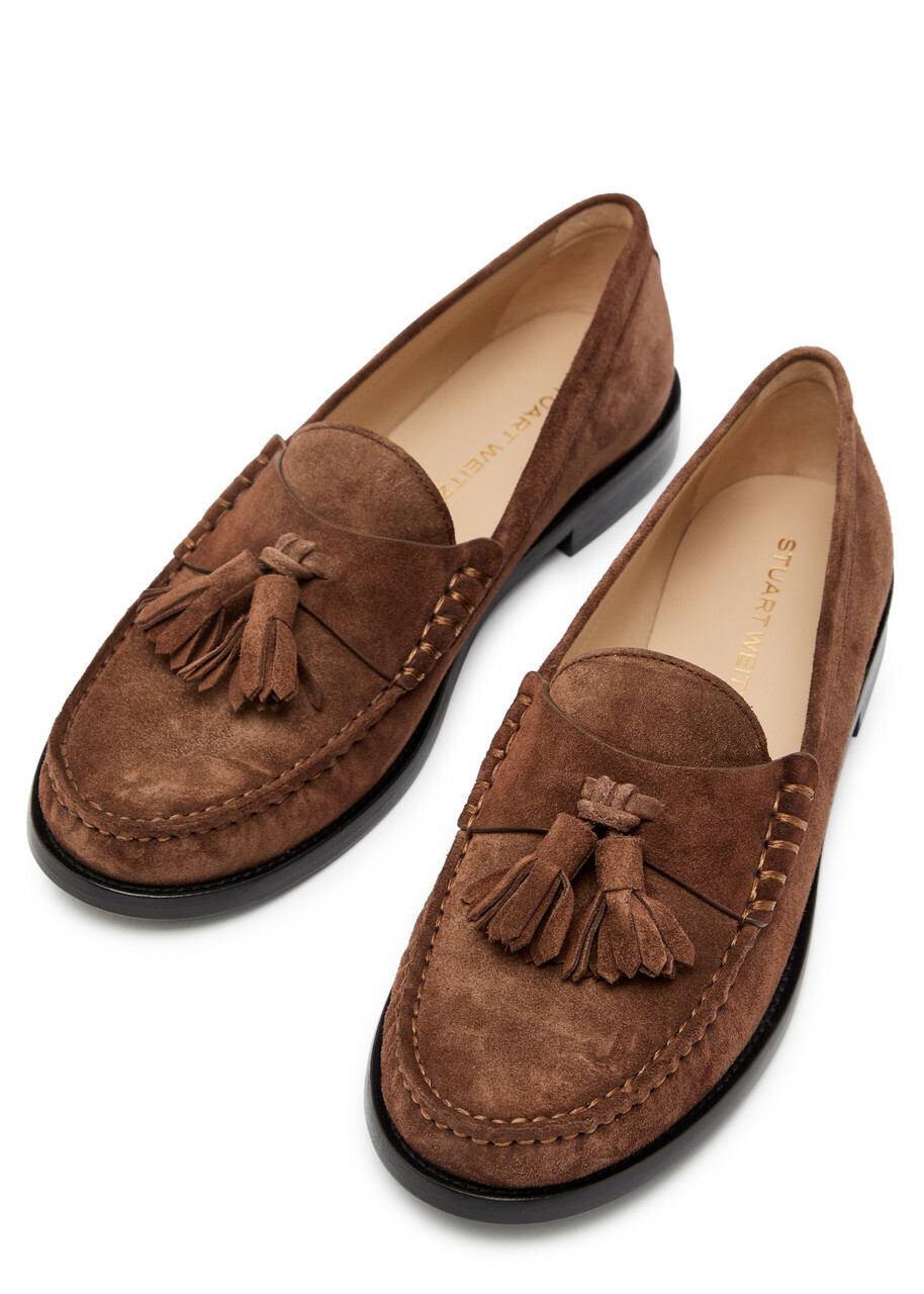 Stuart Weitzman Lottie Tassel Suede Loafers Brown