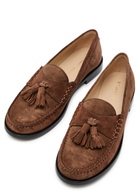 Stuart Weitzman Lottie Tassel Suede Loafers Brown