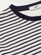 Mr P. - Striped Crochet-Effect Cotton-Blend Jersey T-Shirt - Blue