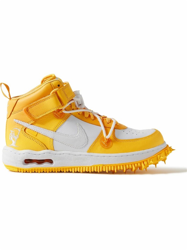 Photo: Nike - Off-White Air Force 1 Mid Two-Tone Leather High-Top Sneakers - Yellow