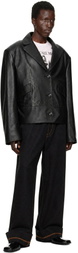 VAQUERA Black Leather Overcoat Jacket