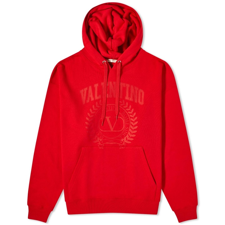 Photo: Valentino Men's Crest Popover Hoodie in Red/Red