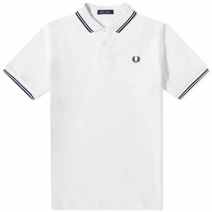 Photo: Fred Perry Authentic Men's Slim Fit Twin Tipped Polo Shirt in White/French Navy