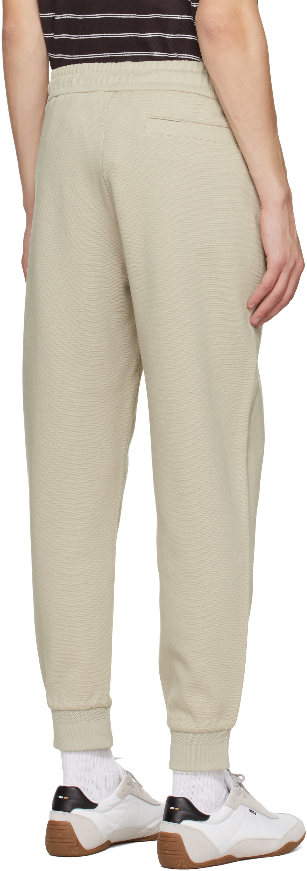 BOSS Beige Stretch-Cotton Cuffed Hems Track Pants