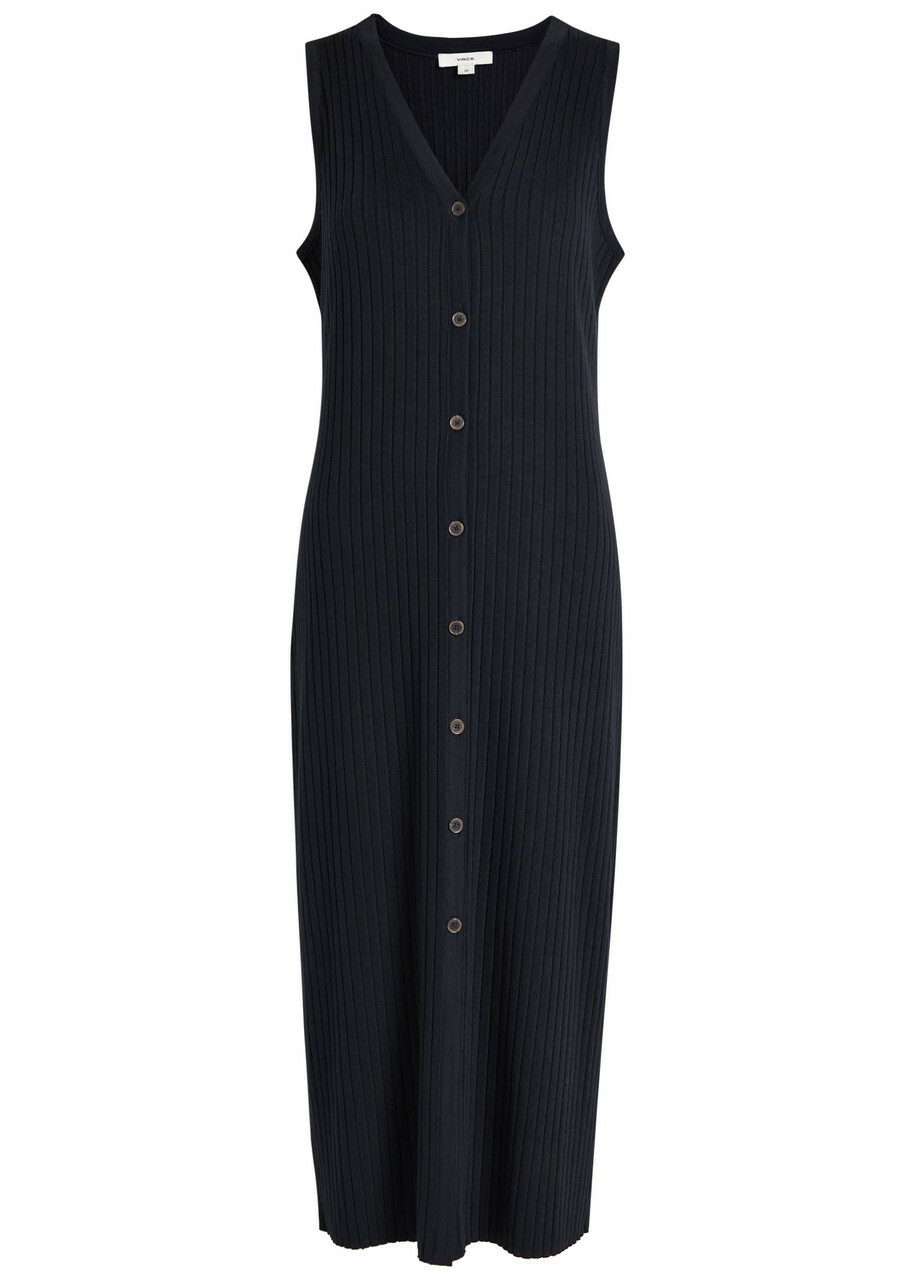 Vince Ribbed Stretch-knit Midi Dress Navy