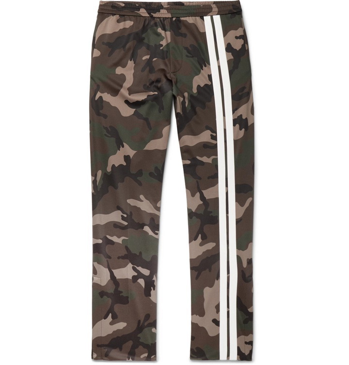 Photo: Valentino - Striped Camouflage-Print Jersey Drawstring Trousers - Men - Army green