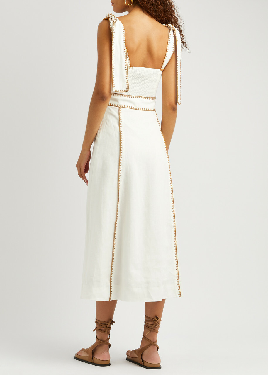 Lug Von Siga Ornella Uzbek Embroidered Linen Midi Dress Multicoloured