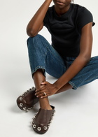 A.W.A.K.E Mode Gabi Studded Leather Clogs Brown