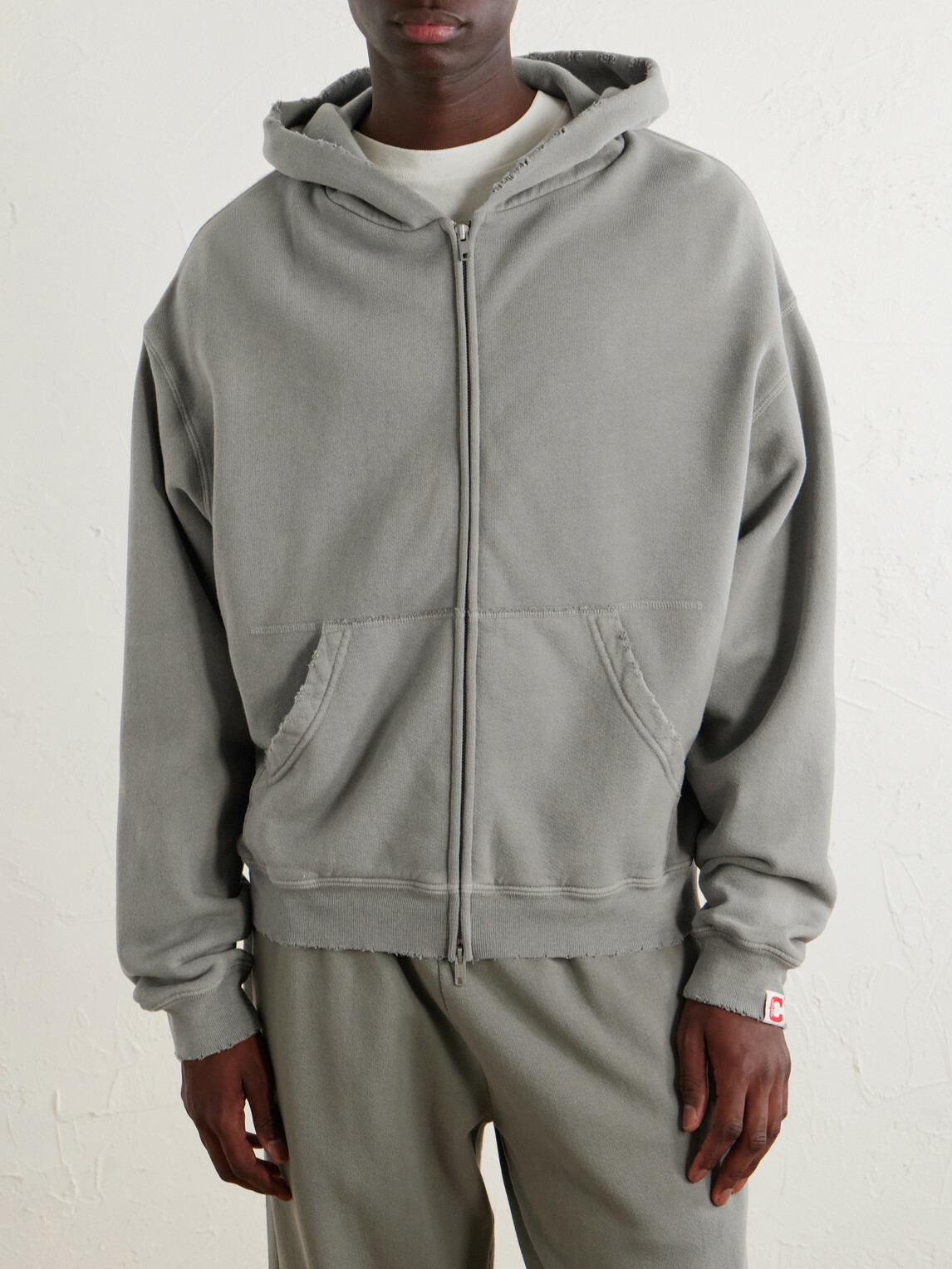 Cherry Los Angeles - Distressed Cotton-Fleece Zip-Up Hoodies - Gray
