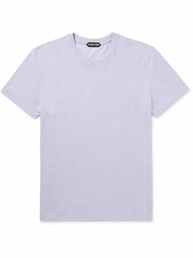 Photo: TOM FORD - Logo-Embroidered Cotton-Blend Jersey T-Shirt - Purple