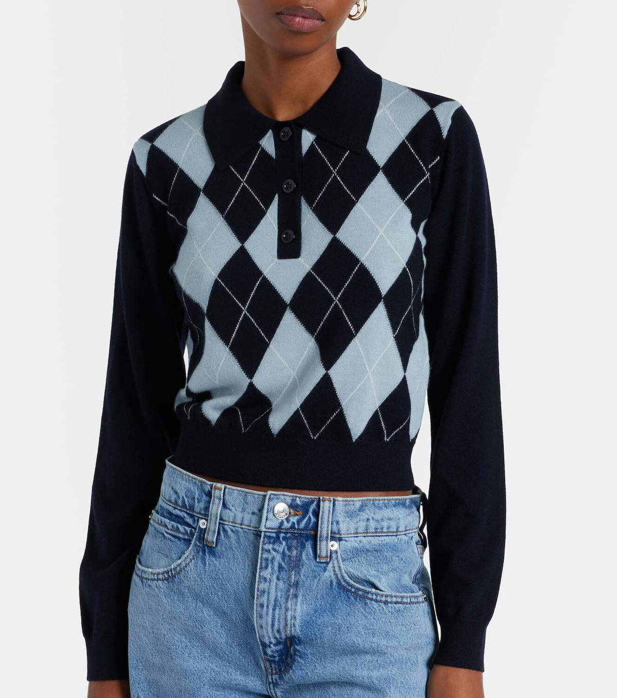 Frame Argyle wool-blend polo sweater