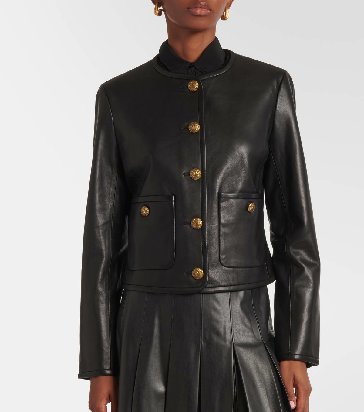 Veronica Beard Andrea cropped leather jacket