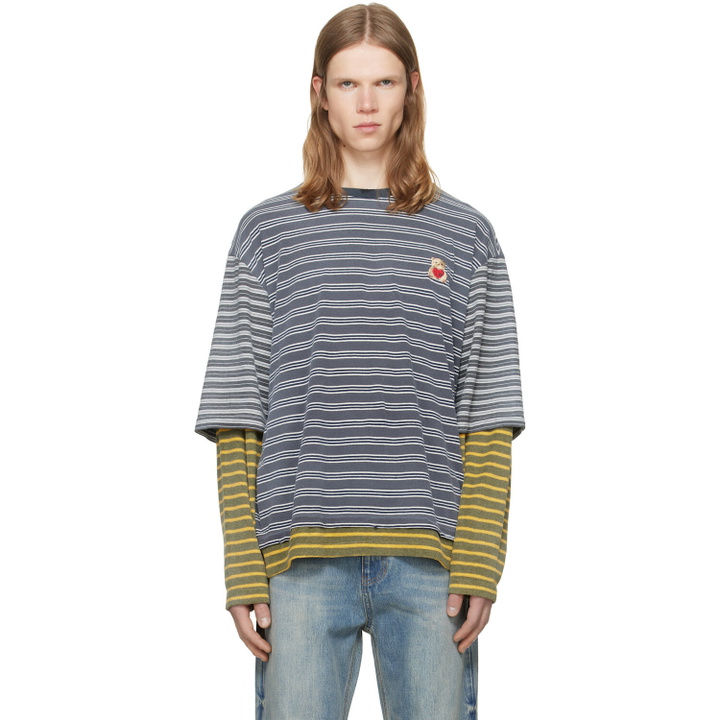 Photo: We11done Gray Contrast Striped Layered T-Shirt
