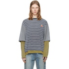 We11done Gray Contrast Striped Layered T-Shirt