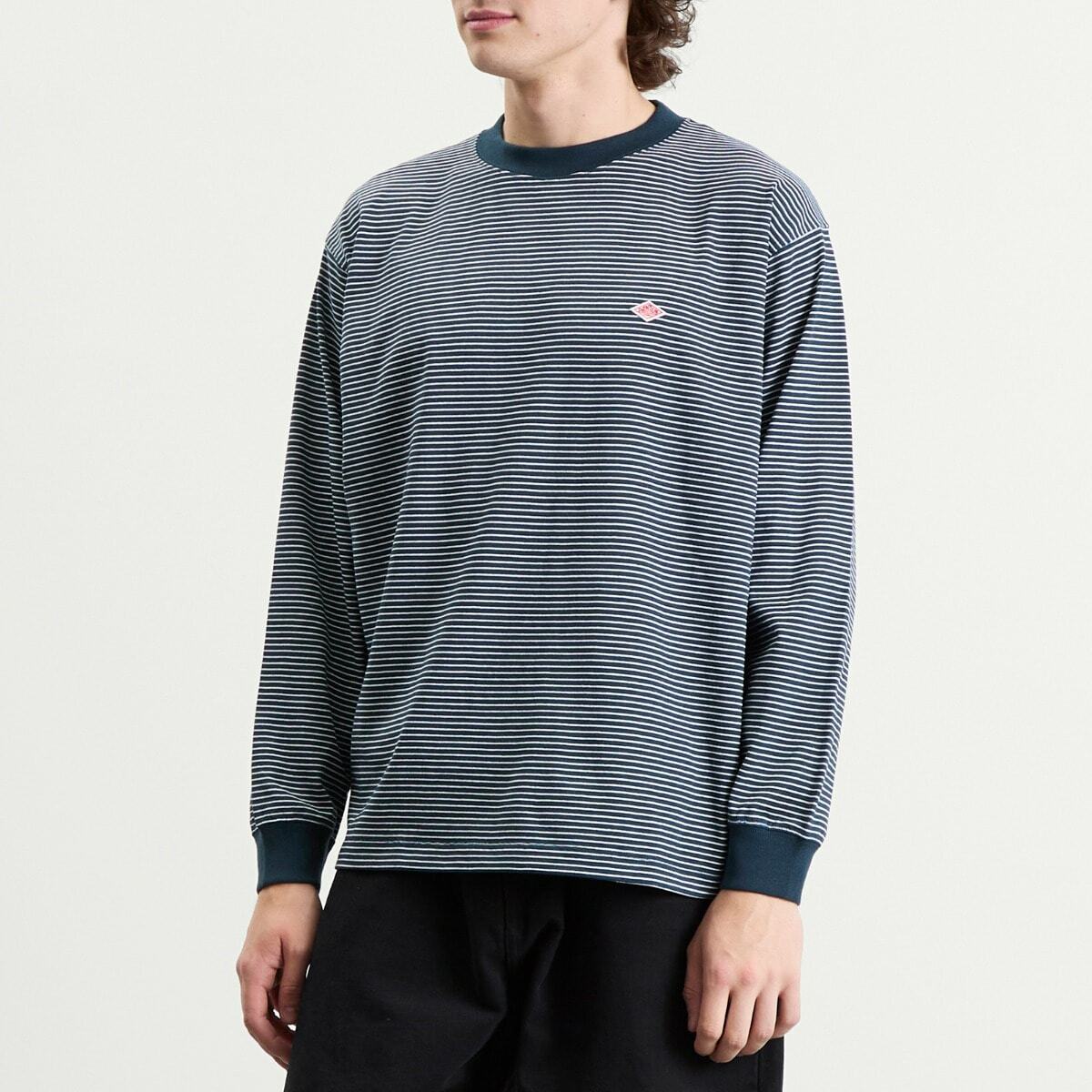 Danton Men's Long Sleeve Stripe T-Shirt in Green/White Stripe