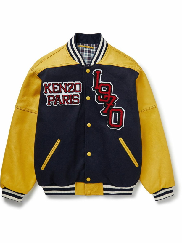 Photo: KENZO - Logo-Appliquéd Leather and Felt Varsity Jacket - Black