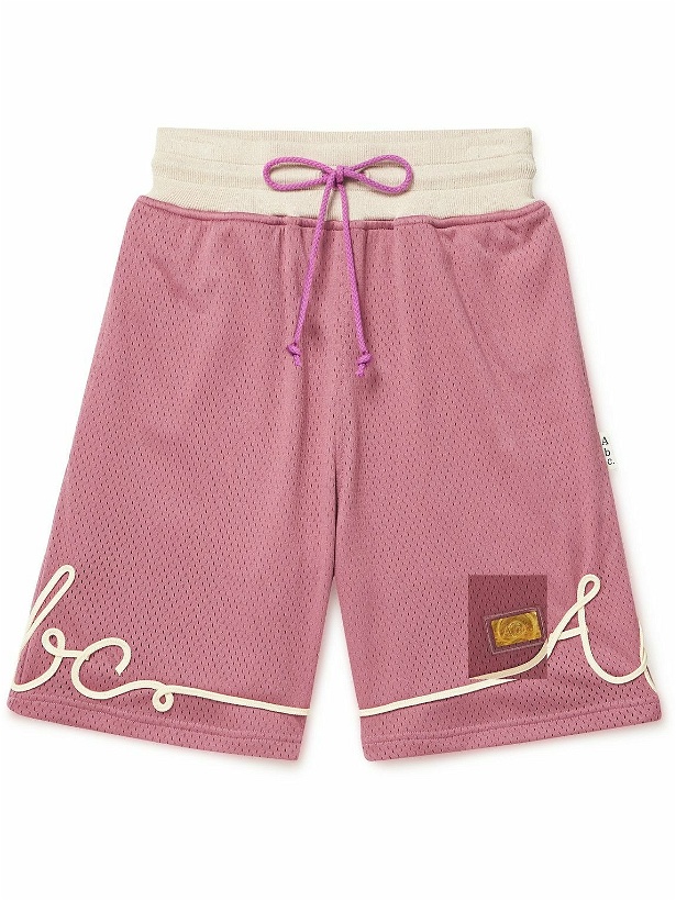 Photo: Abc. 123. - Straight-Leg Logo-Appliquéd Open-Knit Jersey Shorts - Pink