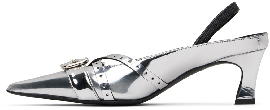 Justine Clenquet Silver Joan Slingback Heels