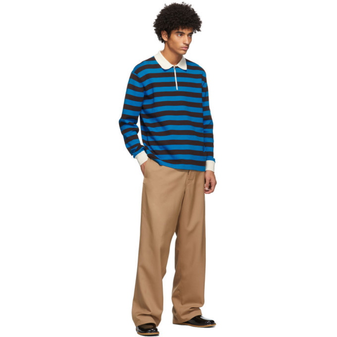 Sunnei Blue and Black Striped Long Sleeve Polo Sunnei