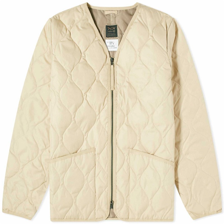 Photo: Taion Men's Military Zip V-Neck Down Jacket in Cream