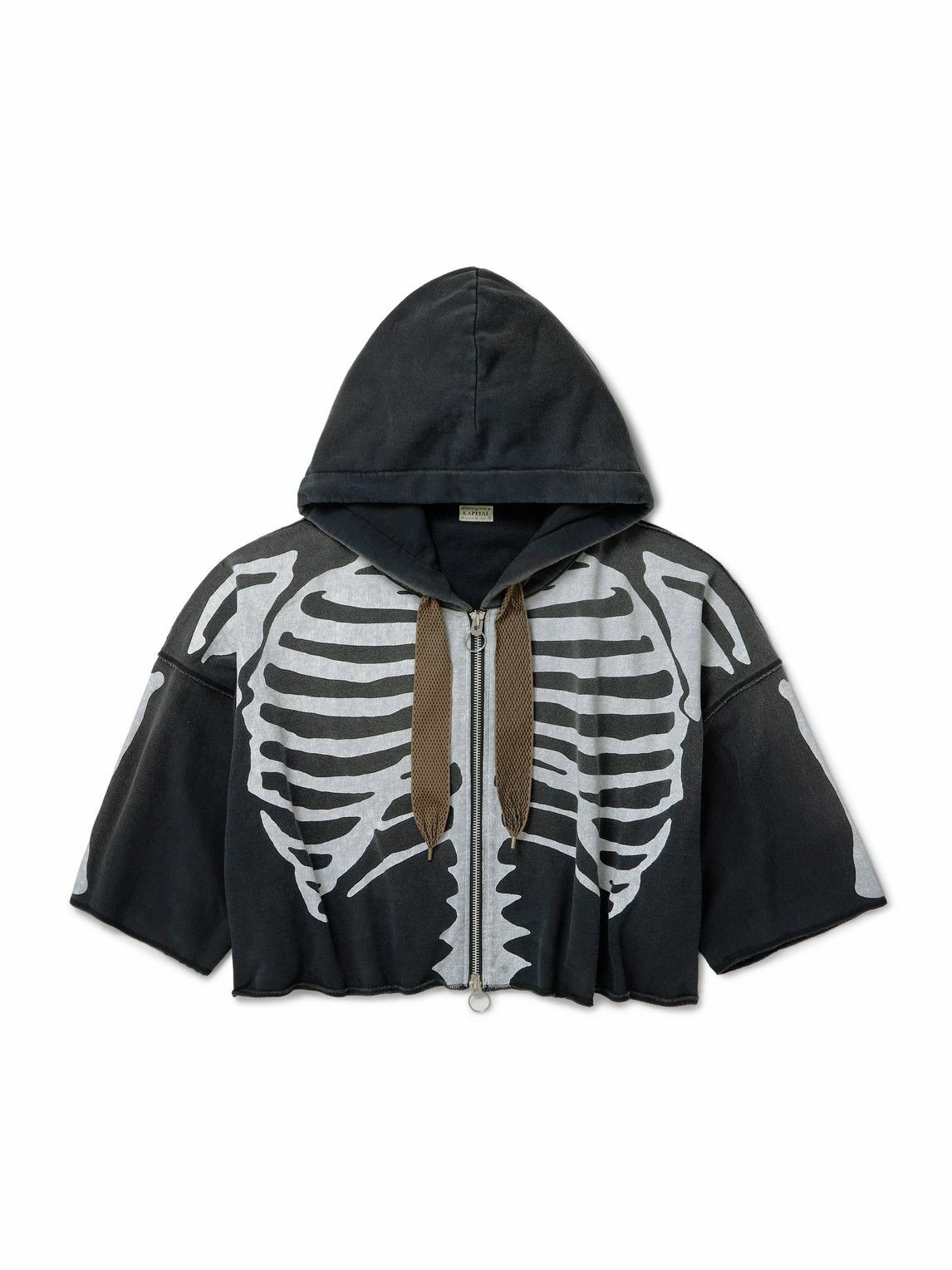 KAPITAL - Shell-Trimmed Printed Cotton-Jersey Zip-Up Hoodie