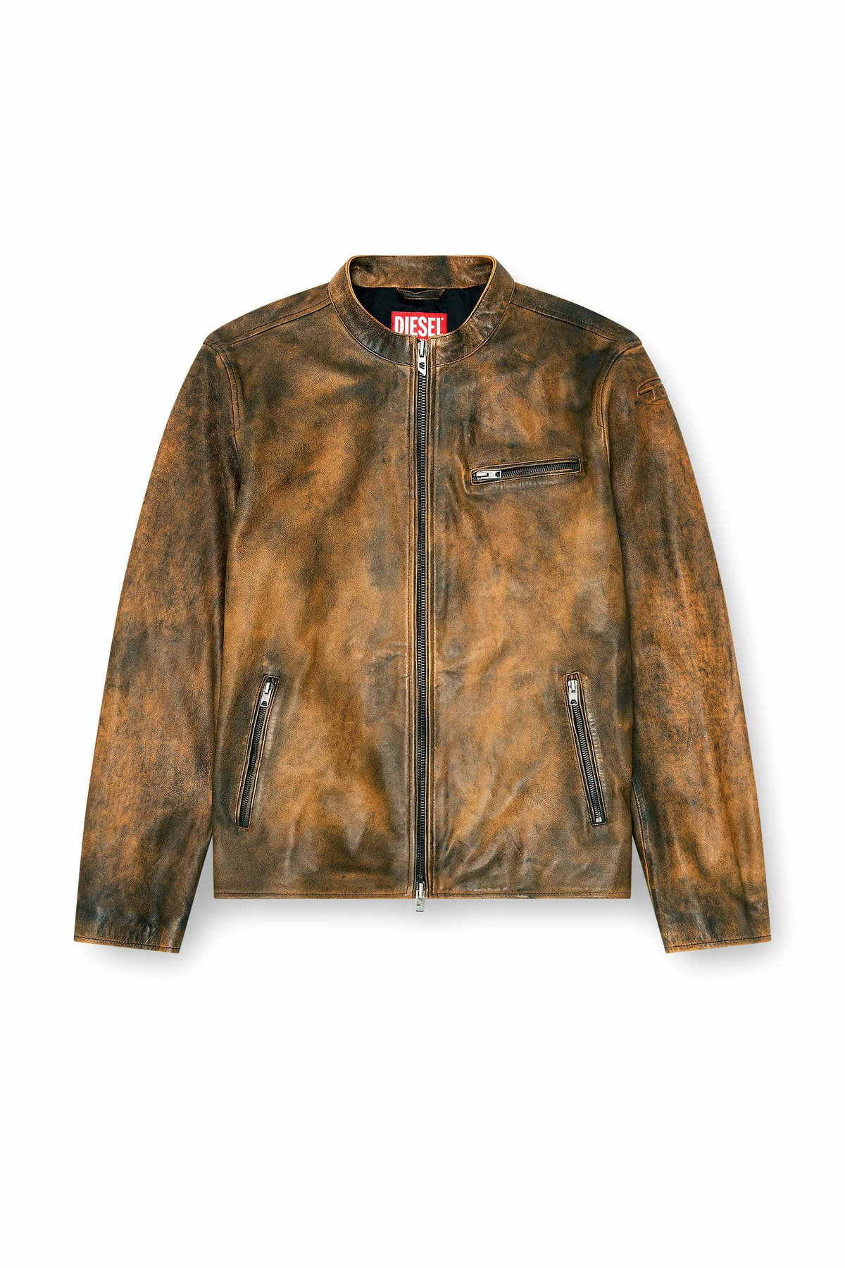 Diesel Biker jacket in treated leather - Leather jackets Mens in Brown