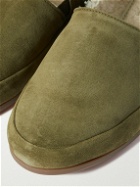 Mulo - Shearling-Lined Suede Slippers - Green