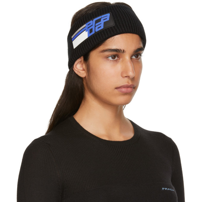 Prada Black Headband with Red & Blue Geometric Knit Prada Black Knit Logo Headband Prada main image 3