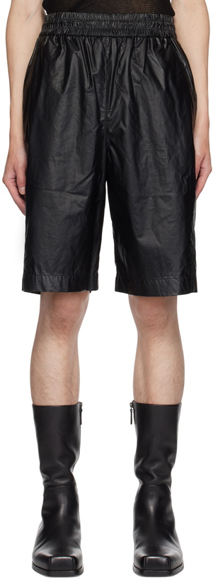 Photo: lesugiatelier Black Drawstring Faux-Leather Bermuda Shorts
