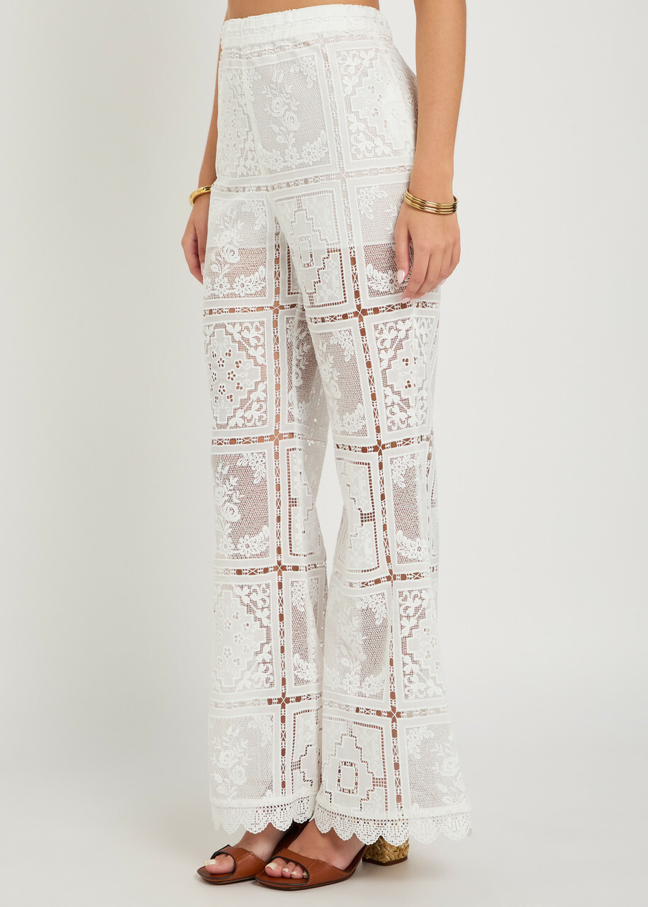 Zimmermann Aster Embroidered Lace Trousers Ivory