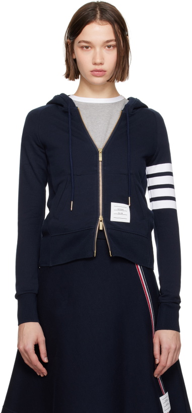 Photo: Thom Browne Navy Classic Loopback Full Zip Hoodie