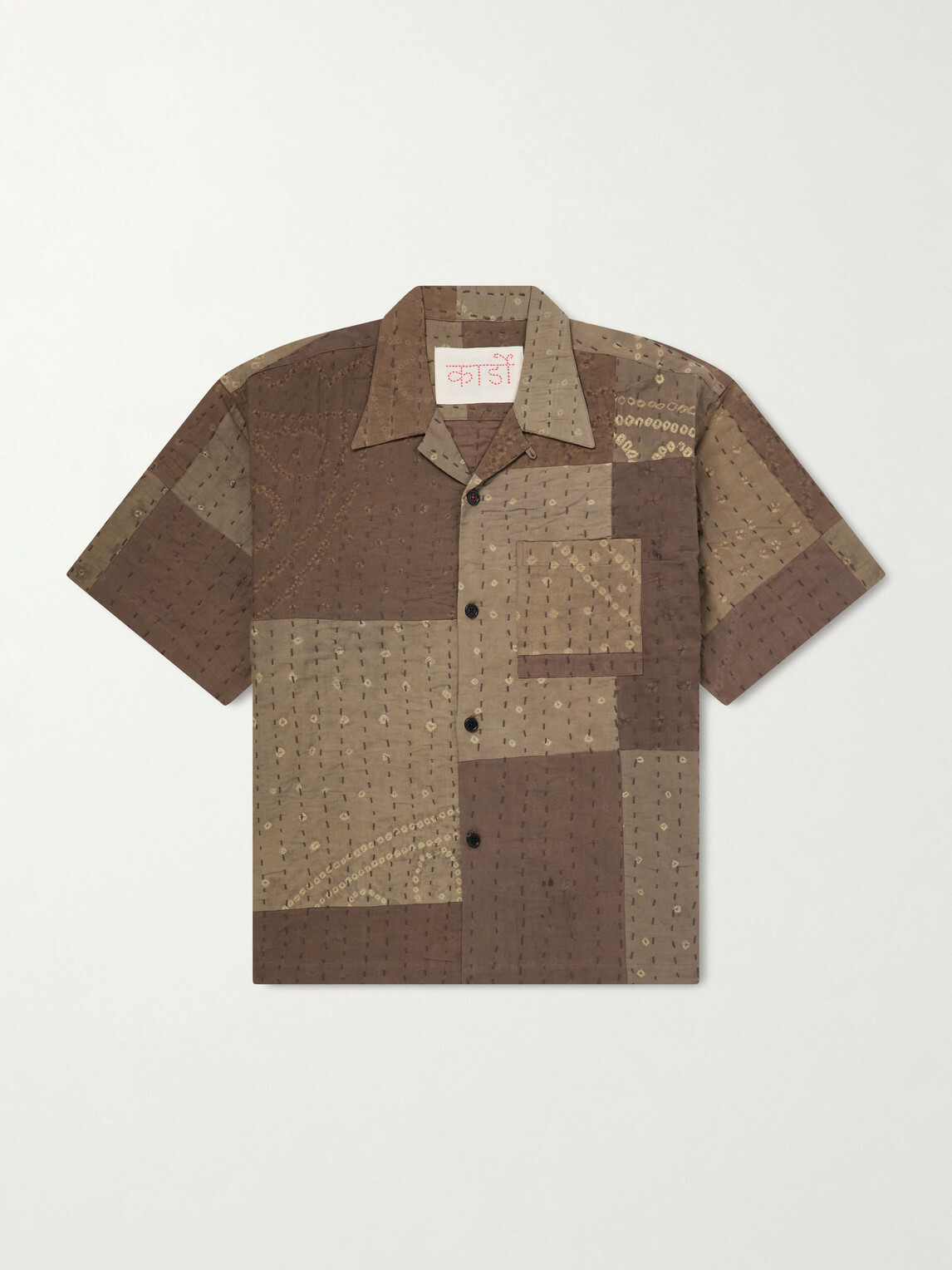 Kardo - Rohit Bandhani Convertible-Collar Patchwork Embroidered Cotton Shirt - Brown