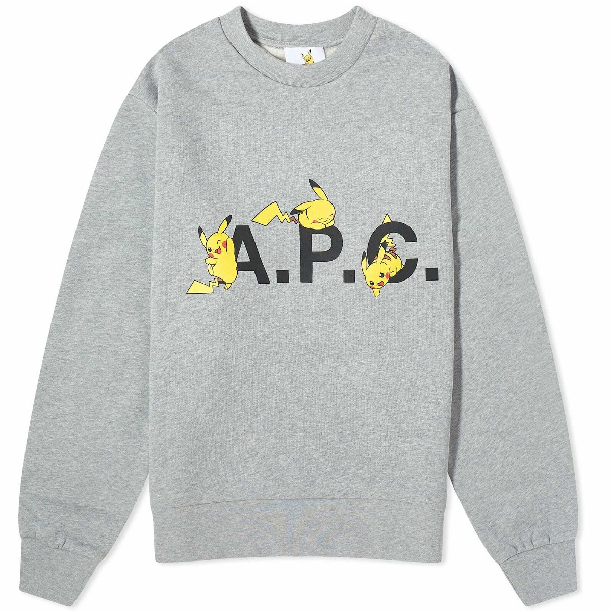Photo: A.P.C. Women's Pokémon Pikachu Sweatshirt in Heathered Light Grey