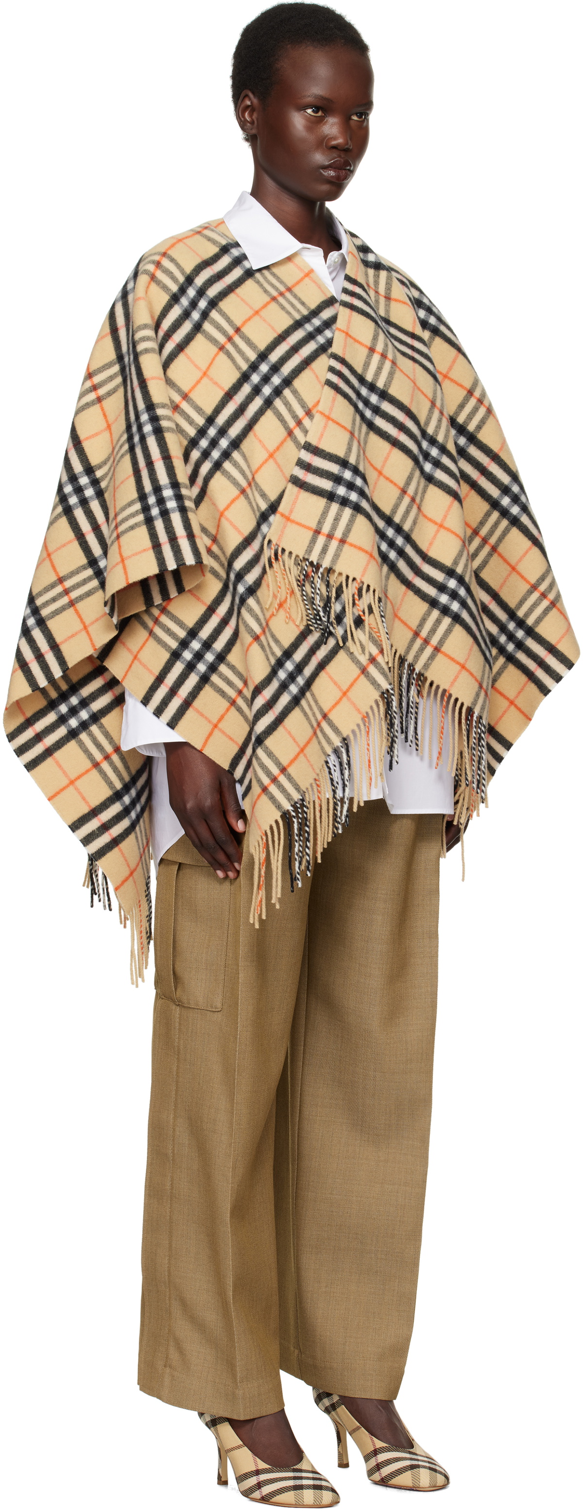 Burberry Beige Check Wool Cashmere Cape Coat